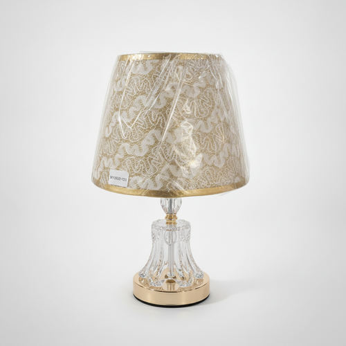 Crystal Base Table Lamp with Gold Lace Fabric Shade