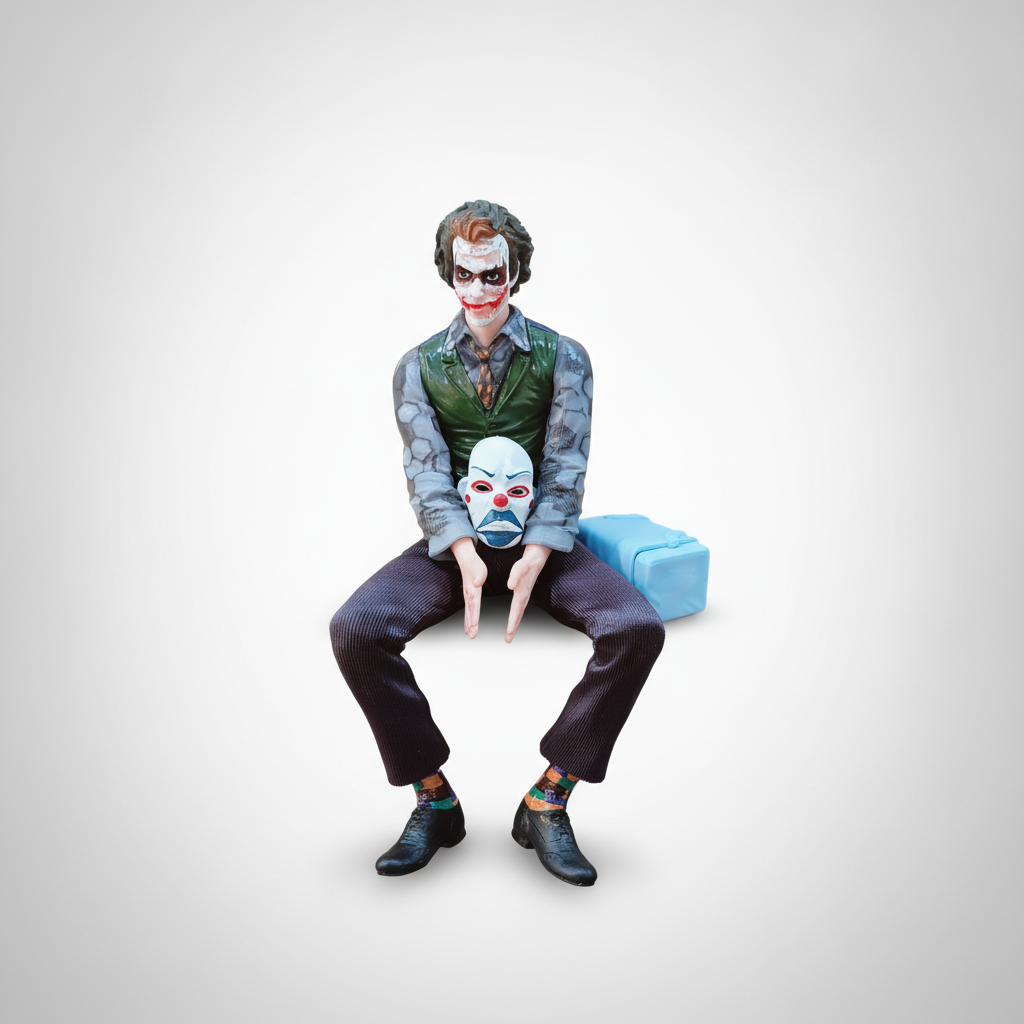 The Joker Dark Knight Bank Heist Sitting Figure with Clown Mask