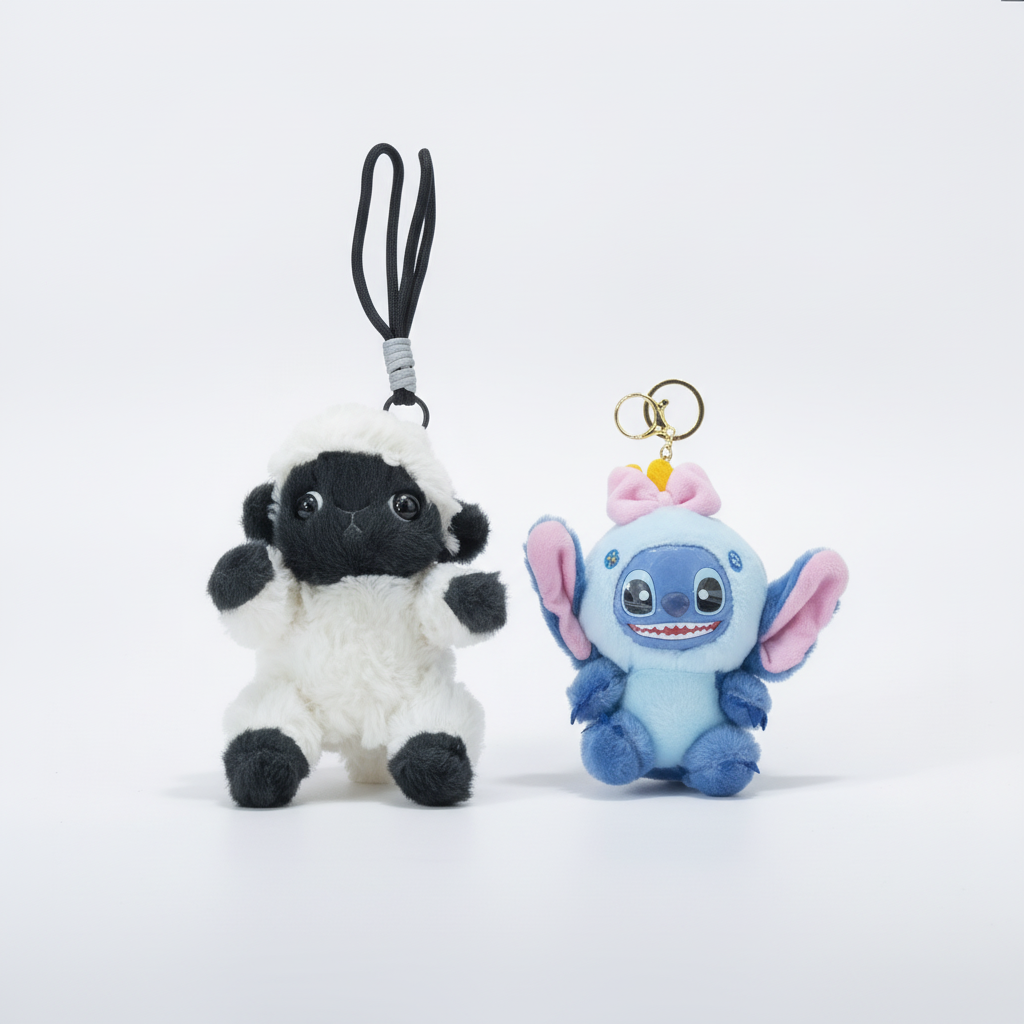 Cute Plush Keychain Soft Toys – Lamb & Stitch (Set of 2)