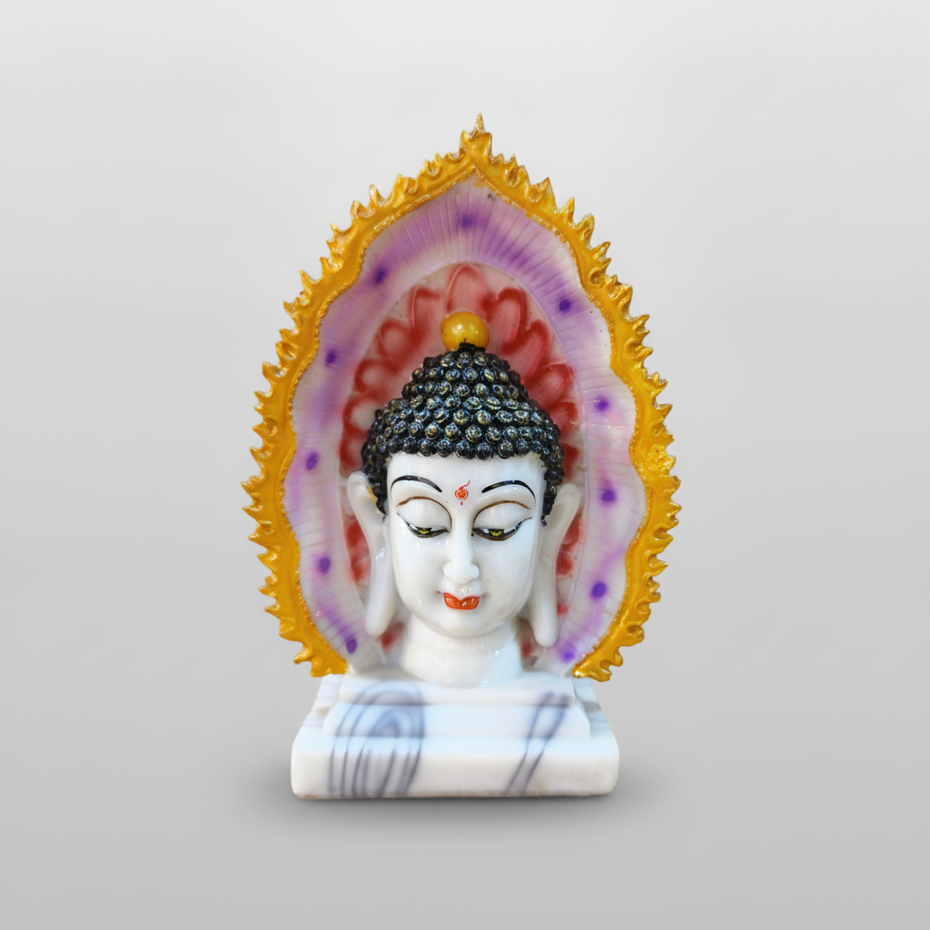 Buddha Head Statue with Halo – 9.5" Poly Resin Figurine