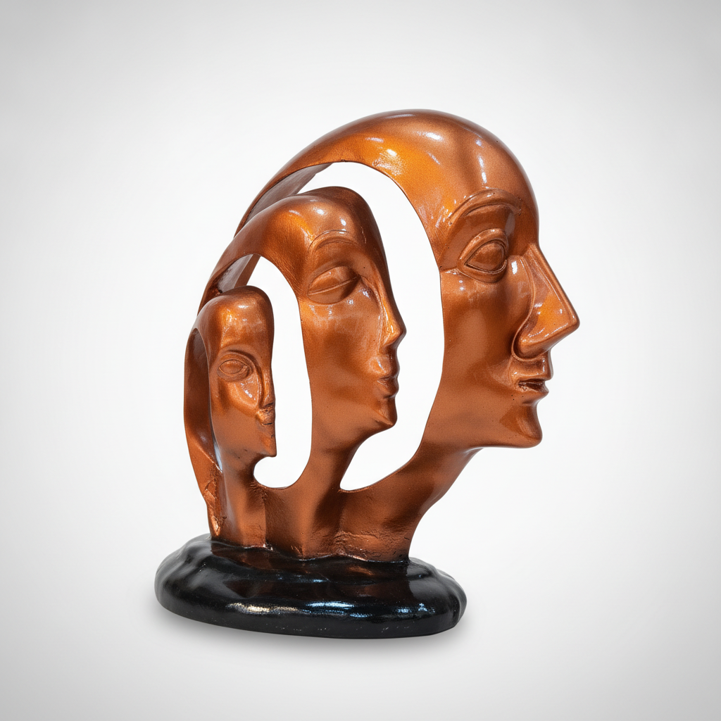 Triple Face Abstract Sculpture – Copper-Finish Resin Art Décor