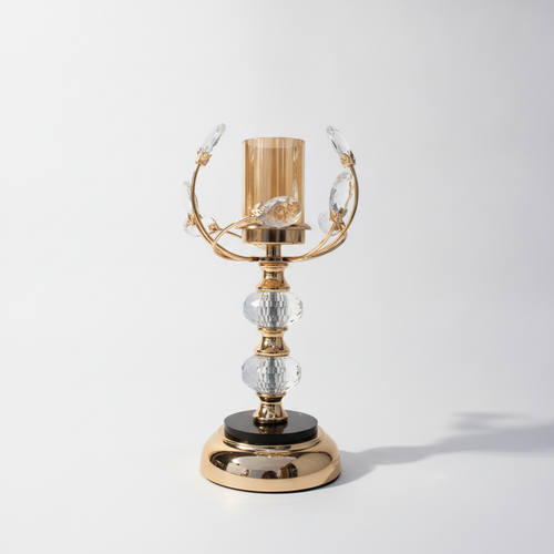 Crystal & Gold Candle Holder with Glass Hurricane Cup