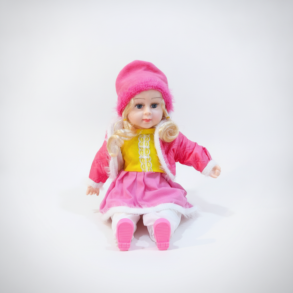 Musical Baby Girl Doll with Pink Winter Outfit & Hat