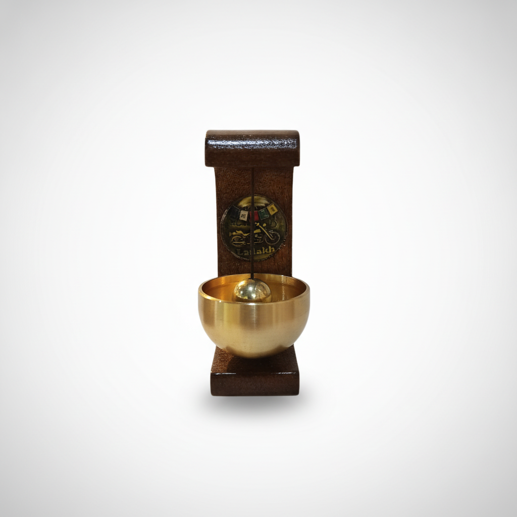 Ladakh Brass Singing Bowl Door Bell with Wooden Mount