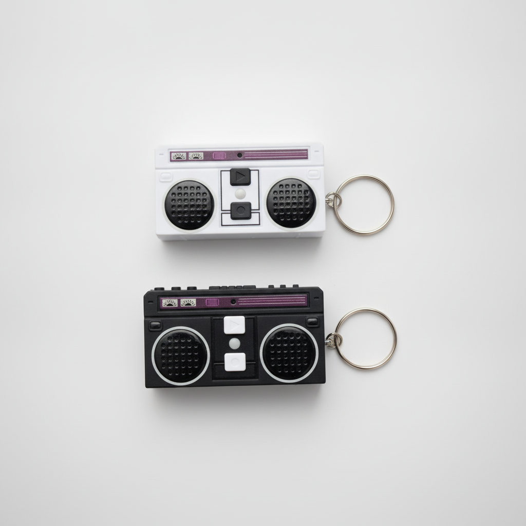 Retro Boombox Sound Recorder Keychain – Black & White