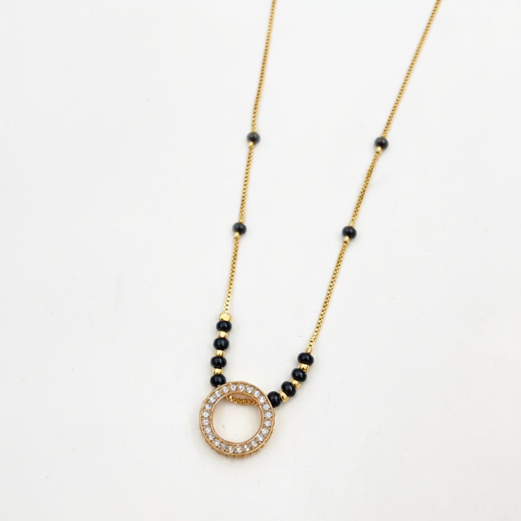 Gold & Black Bead Mangalsutra Pendant Necklace