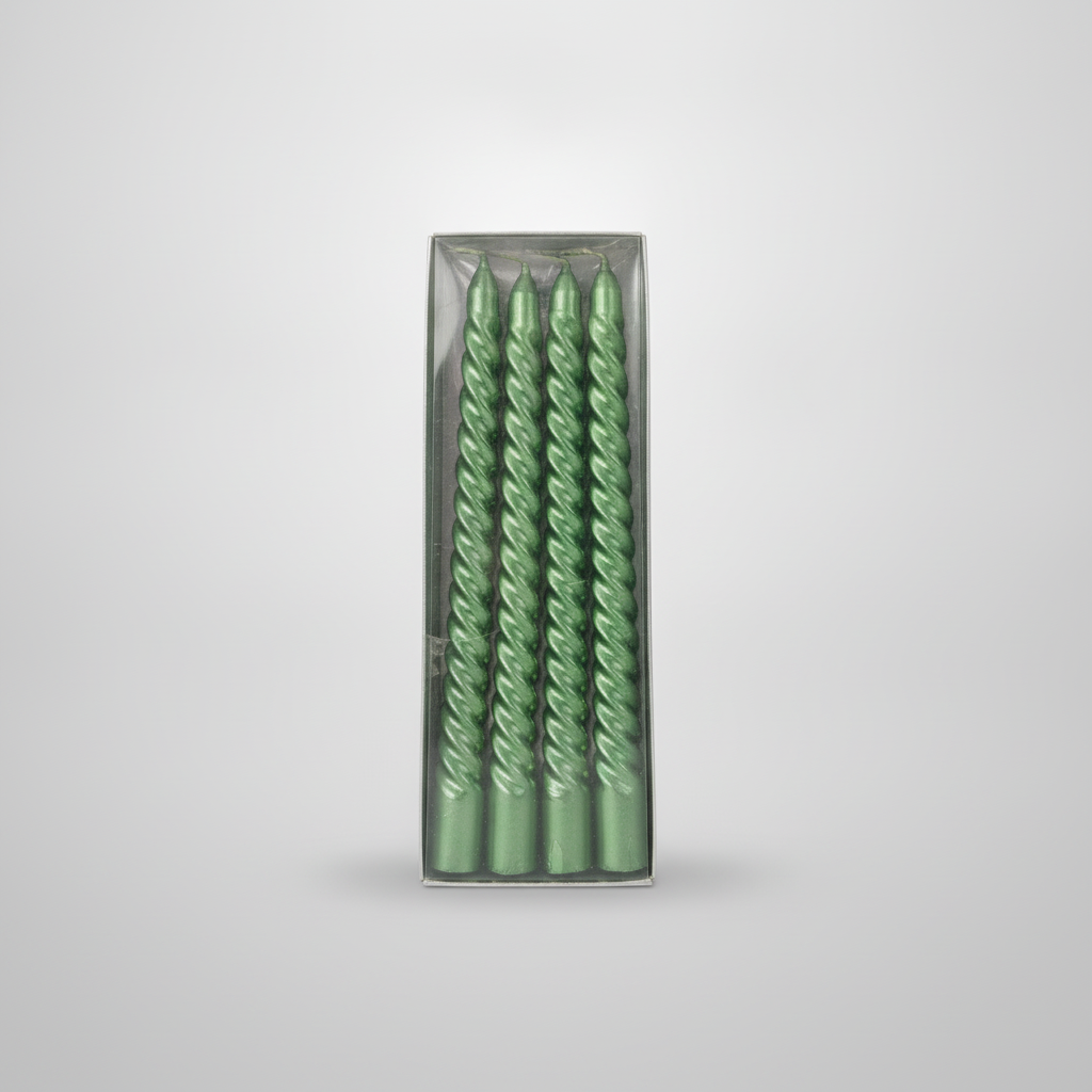 Metallic Green Twisted Taper Candles – Set of 4