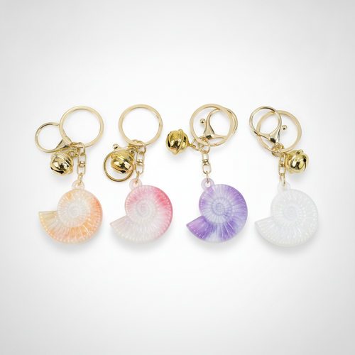 Spiral Shell Keychain with Gold Bell Charm – 4 Colors