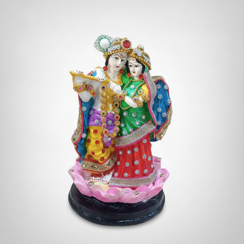 Radha Krishna Statue Figurine | Colorful Polyresin | 7.5 in