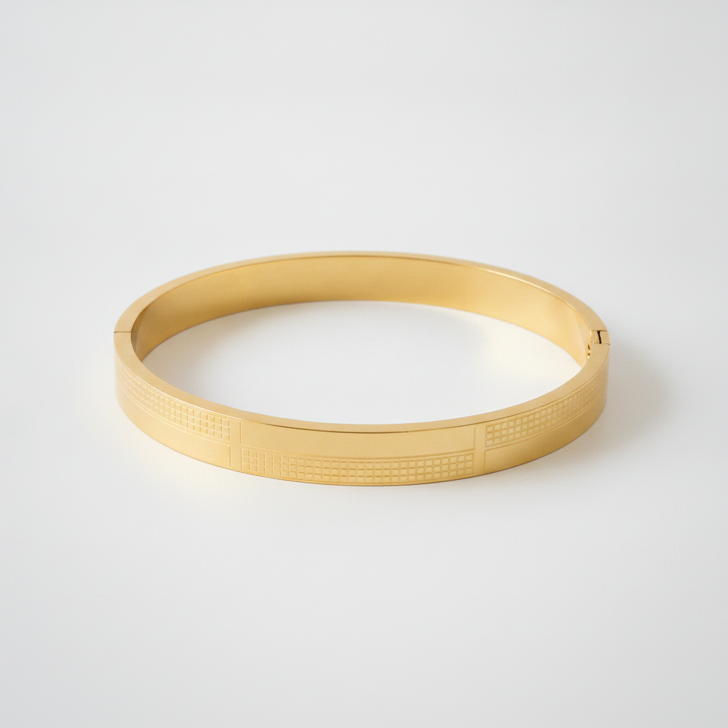 Men's Gold-Tone Bangle Bracelet with Grid Texture Detail