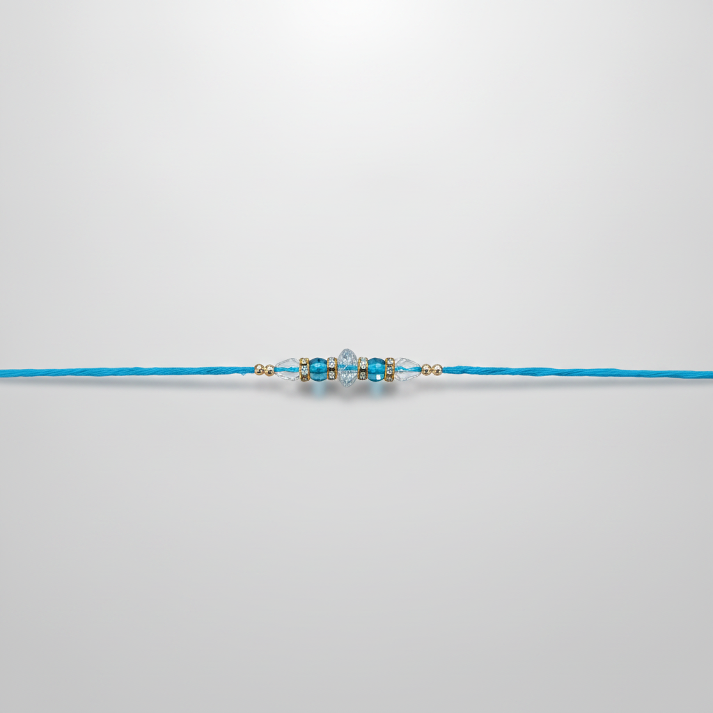 Blue Crystal Beaded Rakhi – Elegant Thread Bracelet
