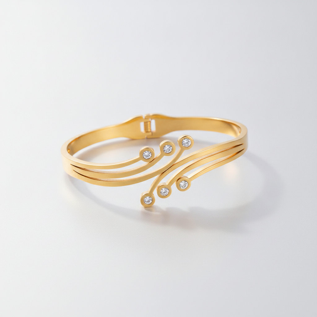 Gold-Tone Multi-Line Bangle Bracelet with Crystal Accents