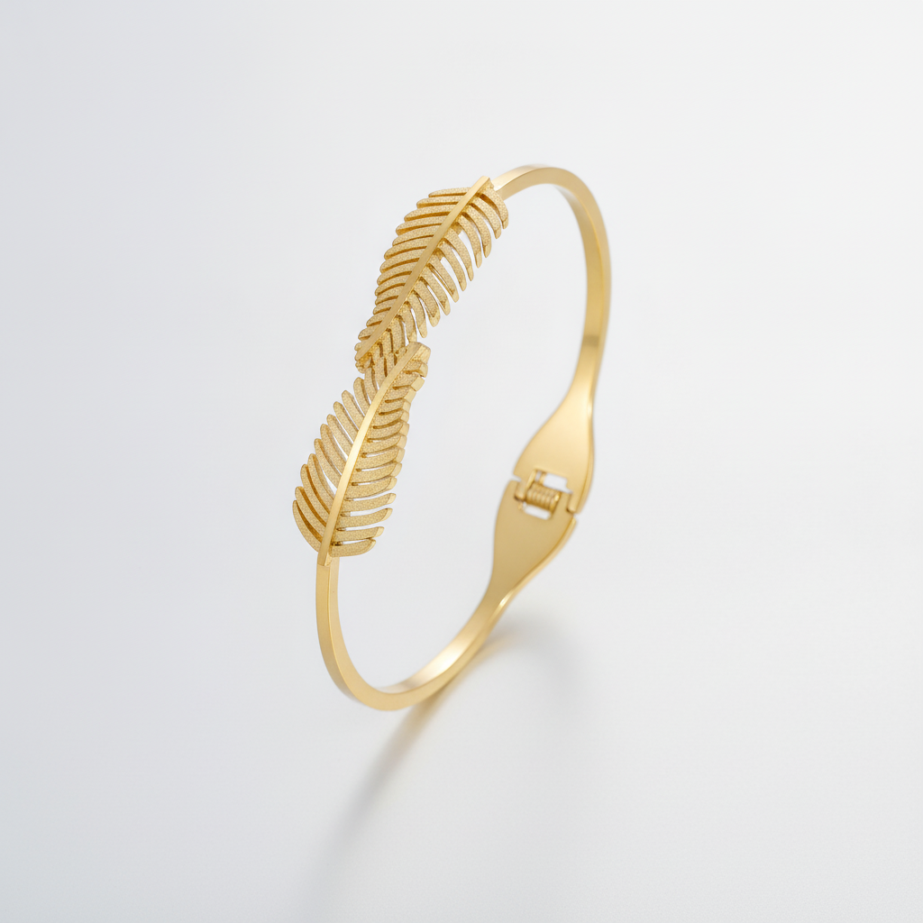 Gold Feather Bangle Bracelet for Women