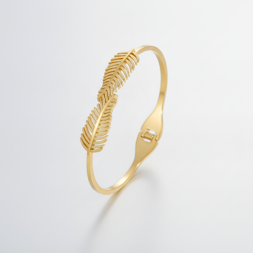 Gold Feather Bangle Bracelet for Women