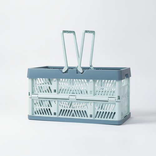 Foldable Plastic Storage Basket with Carry Handles