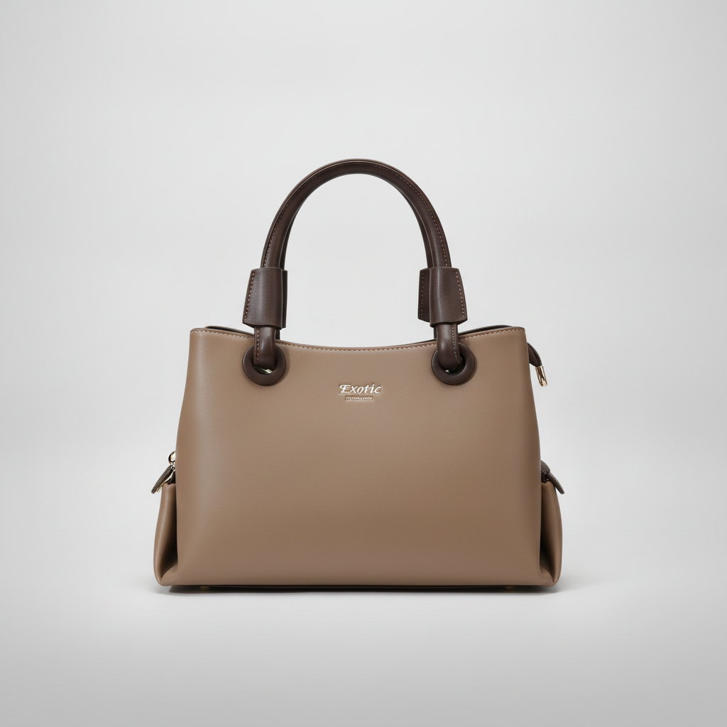 Exotic Premium Structured Satchel Handbag – Taupe & Brown