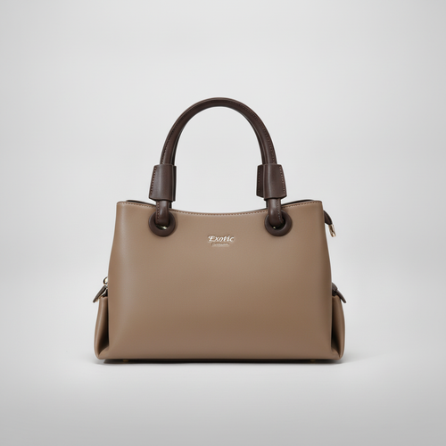 Exotic Premium Structured Satchel Handbag – Taupe & Brown