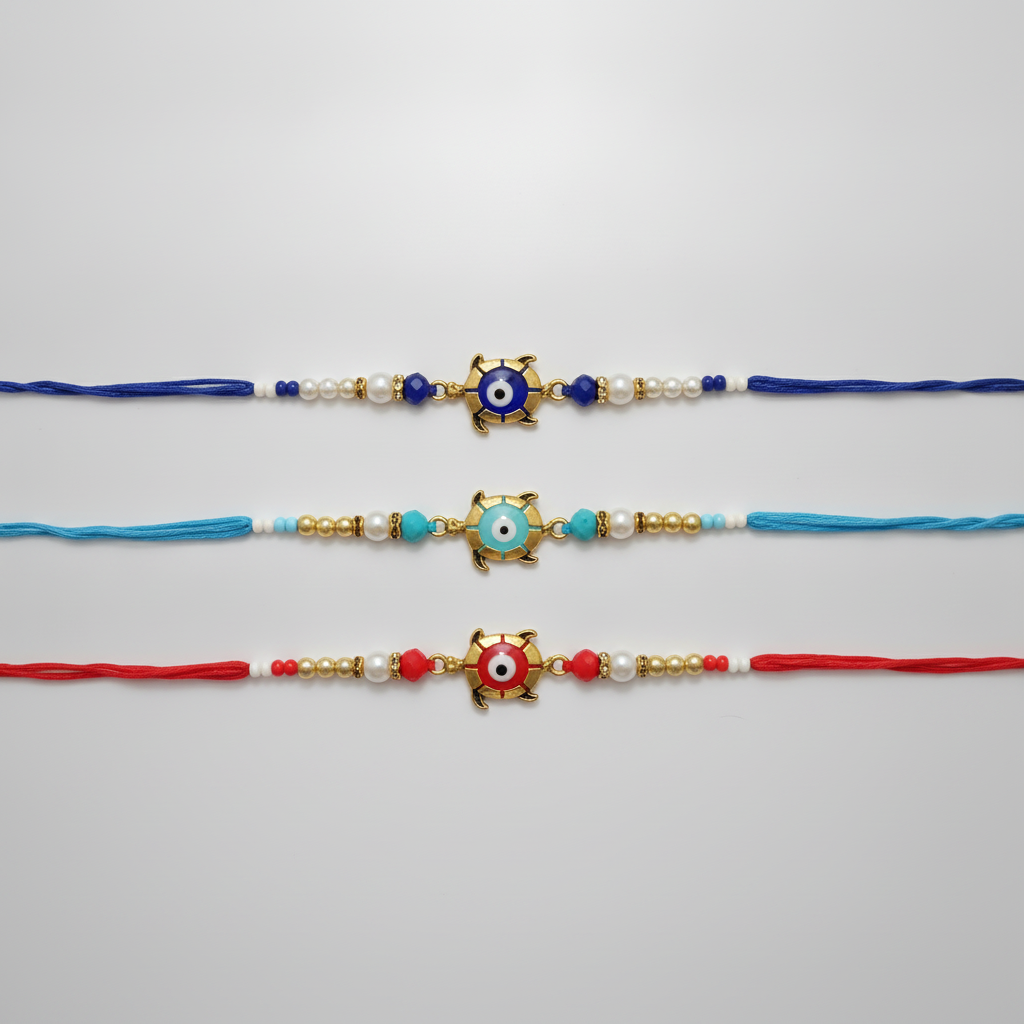 Evil Eye Turtle Rakhi Bracelet – Set of 3 Colorful Designs