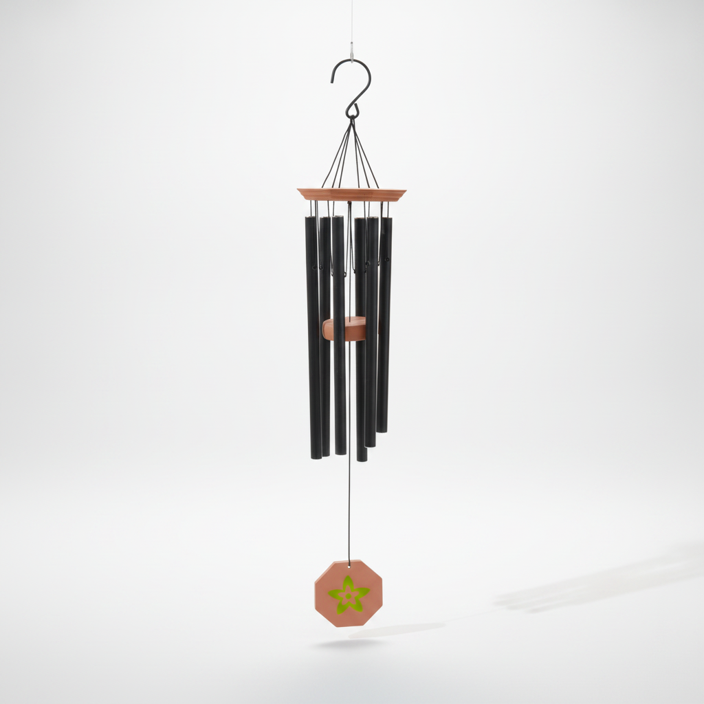 6-Tube Metal Wind Chime with Wooden Accents & Star Sail