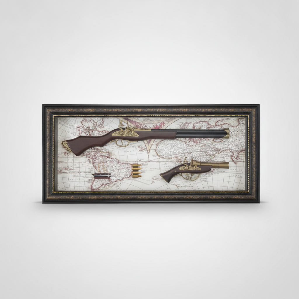 Vintage Flintlock Pistol & Musket Wall Art Display Frame