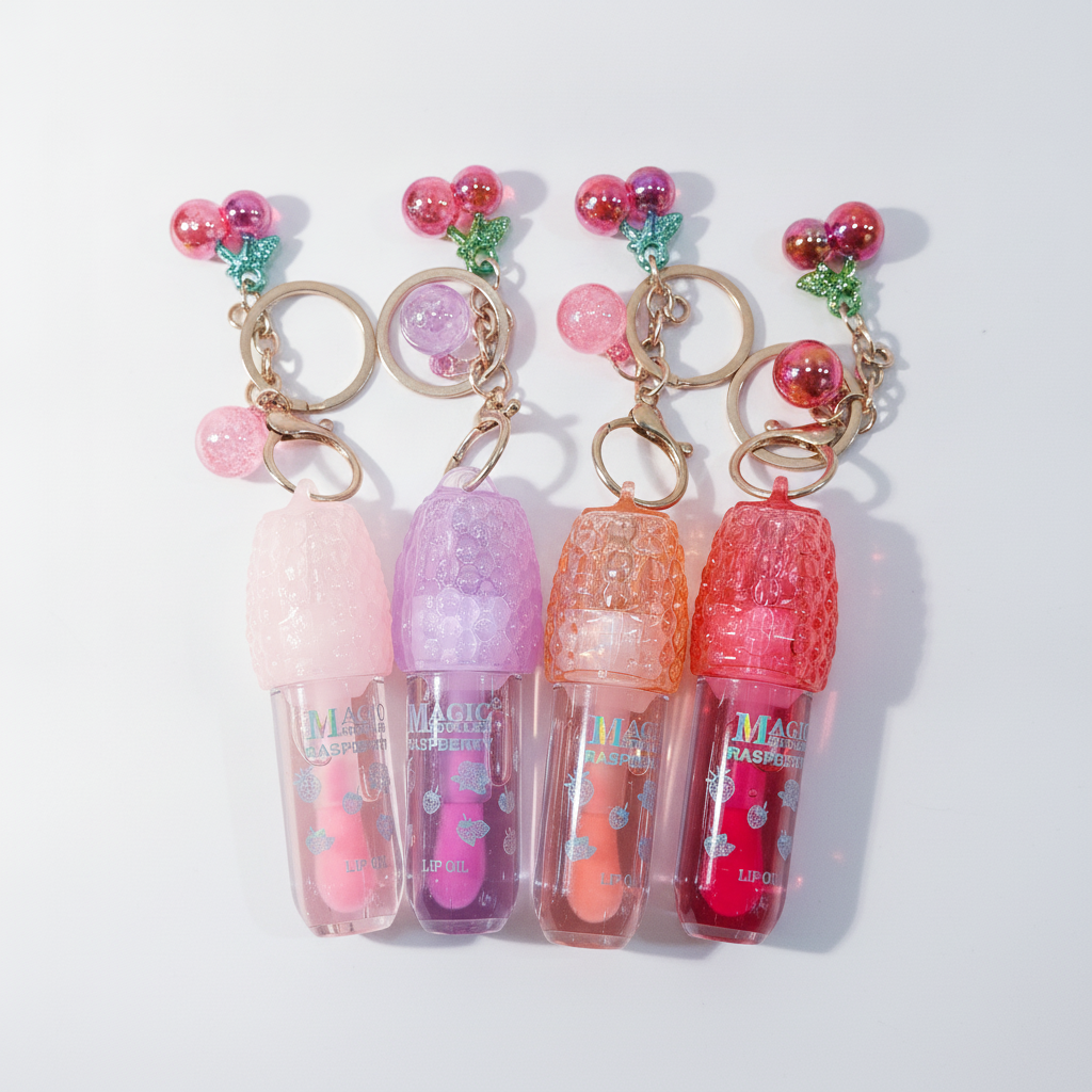 Magic Your Life Raspberry Lip Oil Keychain — Set of 4