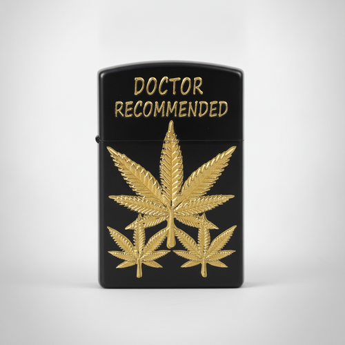 Doctor Recommended Cannabis Leaf Zippo-Style Lighter – Black & Gold