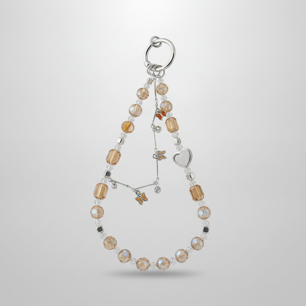 Crystal Bead Phone Keychain with Star & Heart Charms