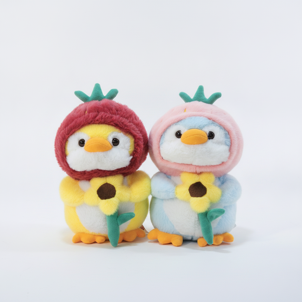 Cute Penguin Plush Toy with Fruit Hat & Sunflower 35CM