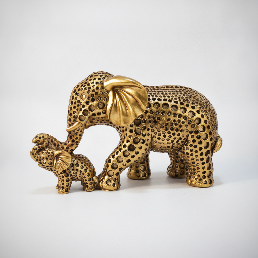 Gold Mother & Baby Elephant Figurine Decorative Sculpture