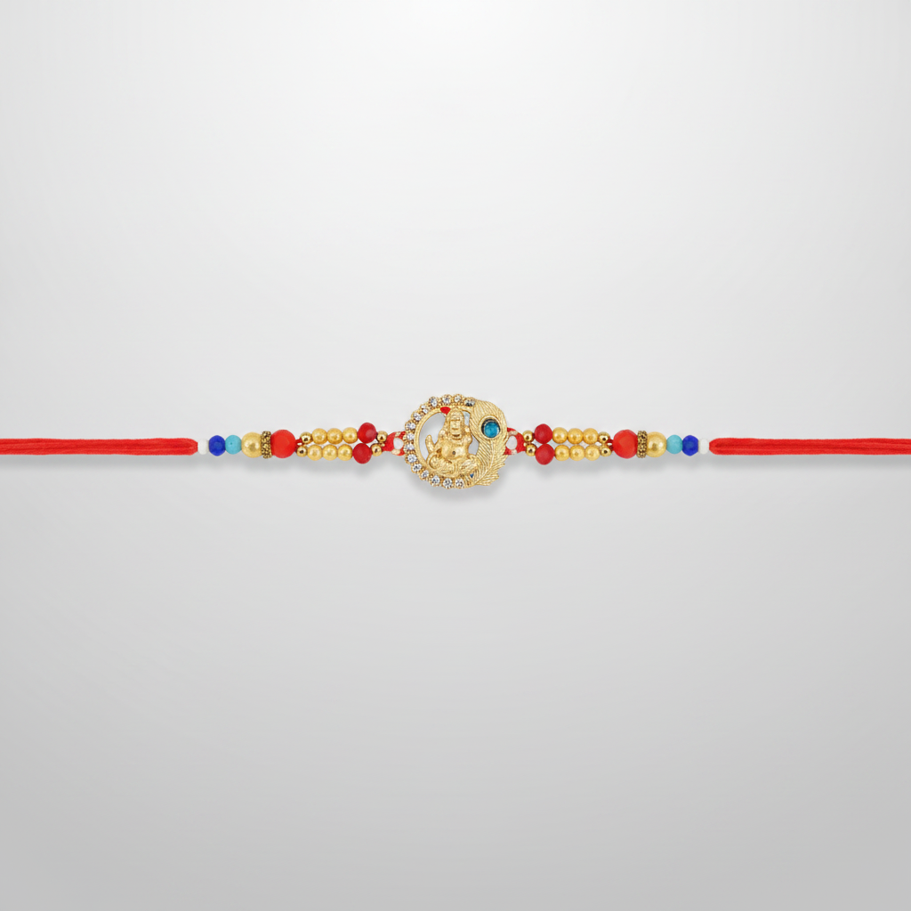Krishna Rakhi with Red Thread & Colorful Beads