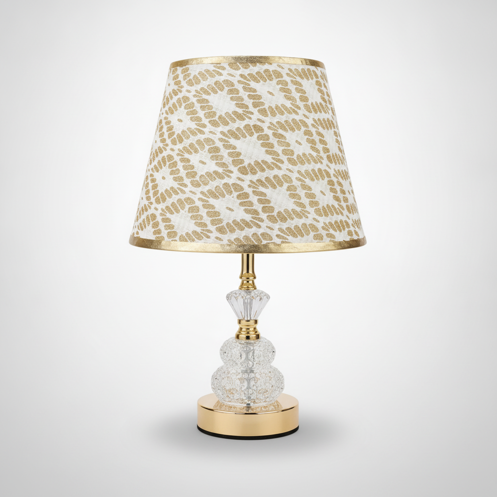 Glam Gold Crystal Table Lamp with Leopard Print Shade
