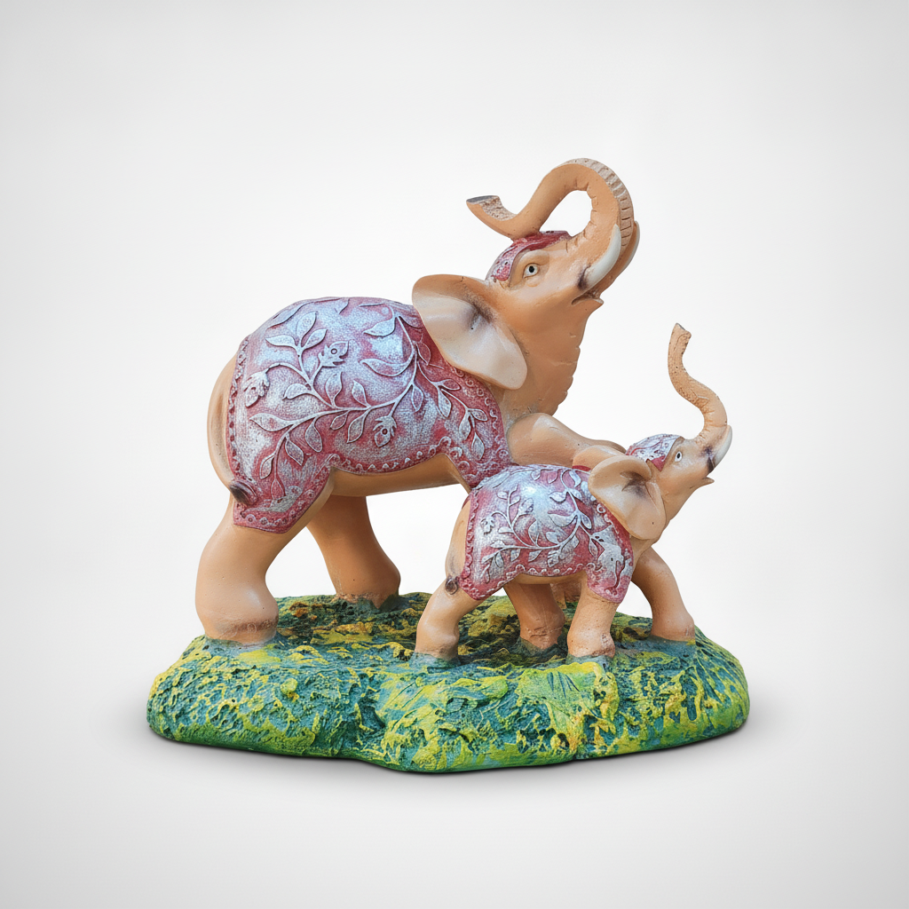 Mother & Baby Elephant Poly Resin Figurine – 8 Inch