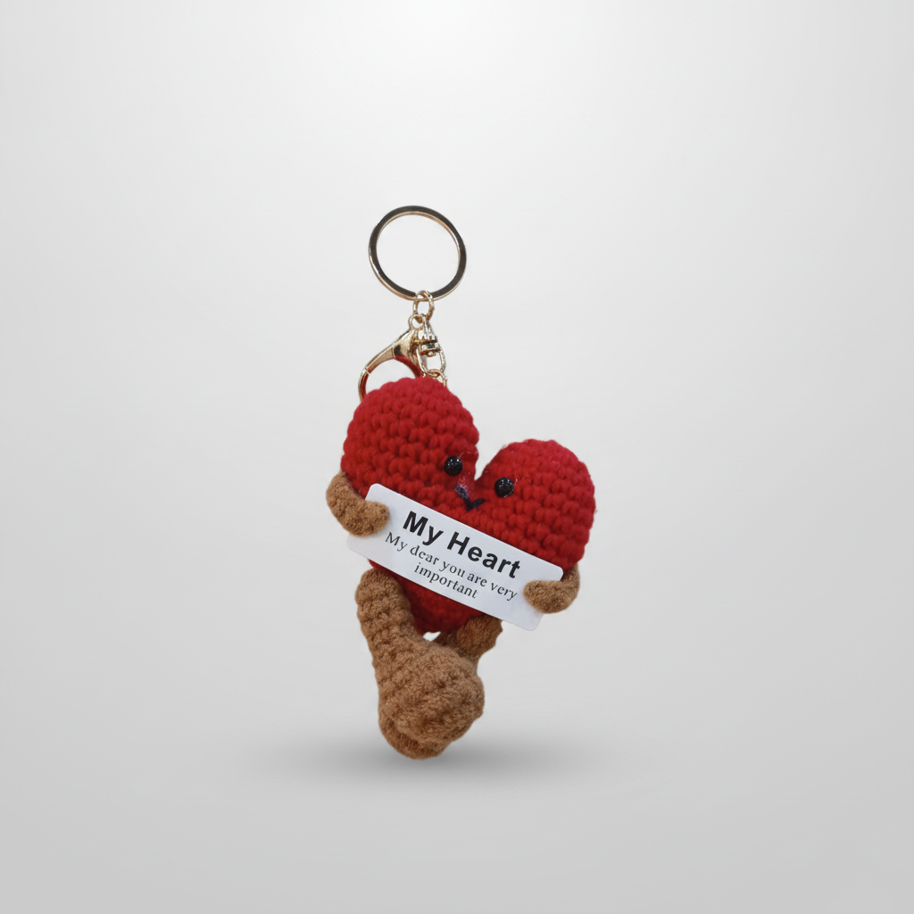 Crochet Heart Keychain – 'My Heart' Affirmation Charm