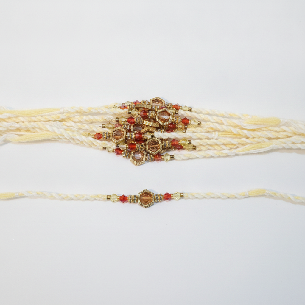 Handcrafted Crystal & Hexagon Charm Rakhi Set – Pack of 12