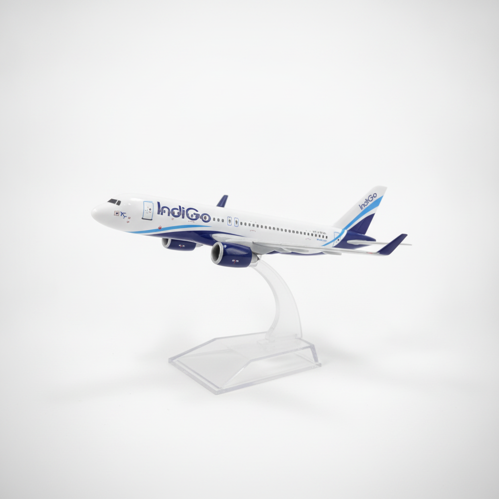 IndiGo Airlines Diecast Model Airplane on Display Stand