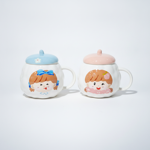 Cute Cartoon Girl Ceramic Mug with Lid – Kawaii Style