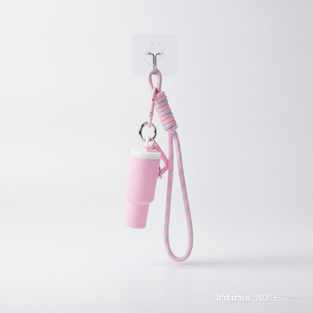 Pink Mini Water Bottle Keychain with Rope Lanyard