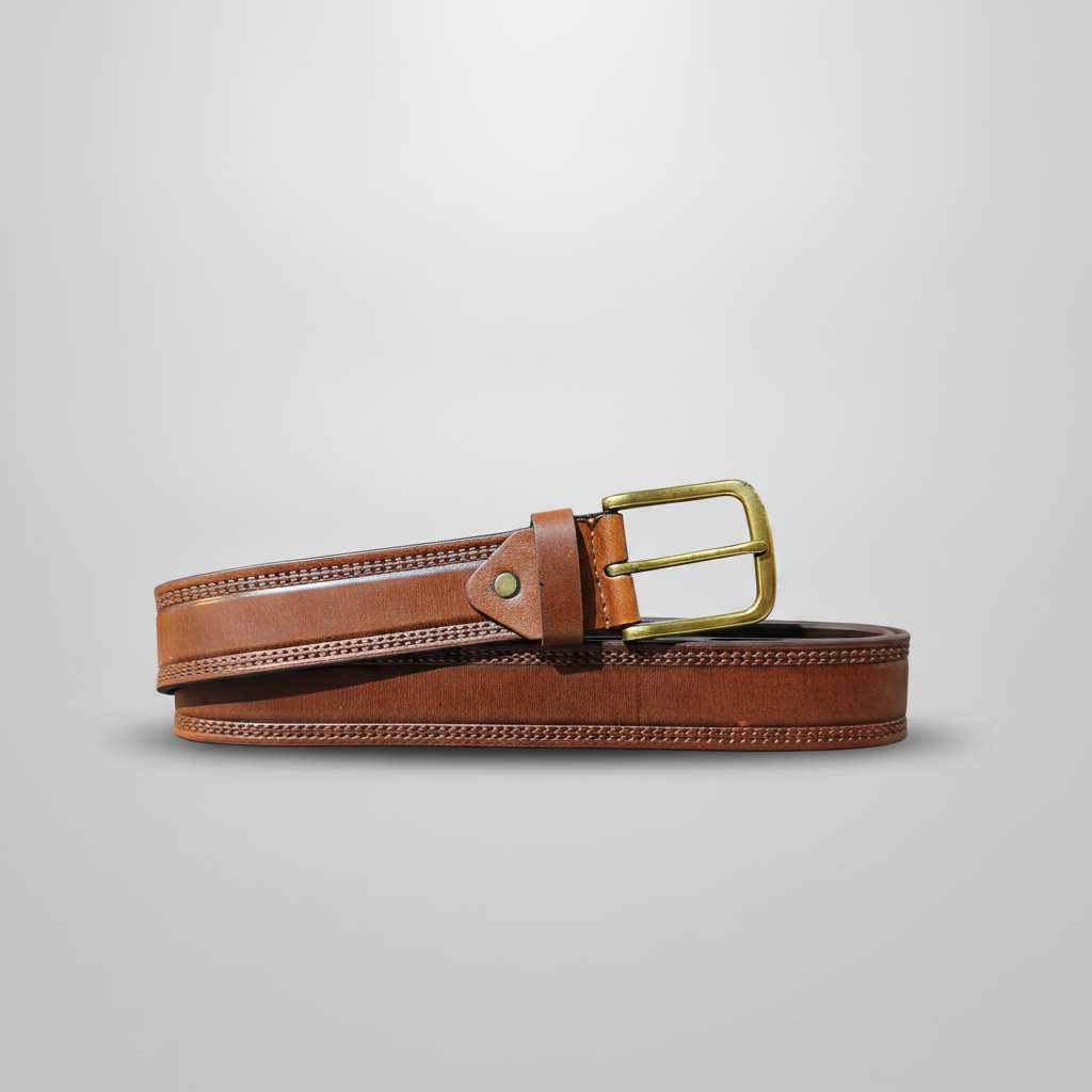 Wrangler Men's Brown Leather Belt with Brass Buckle