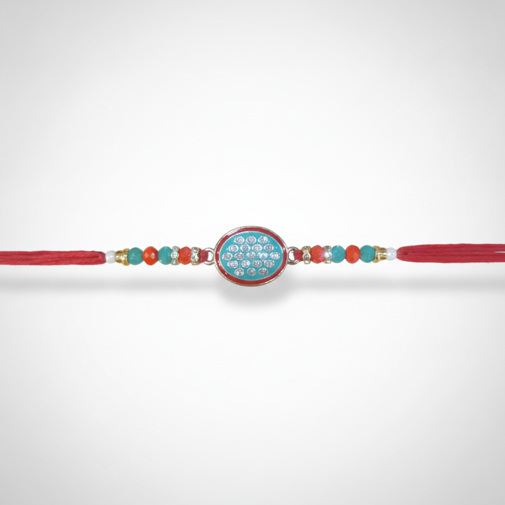 Elegant Beaded Rakhi with Crystal Oval Charm