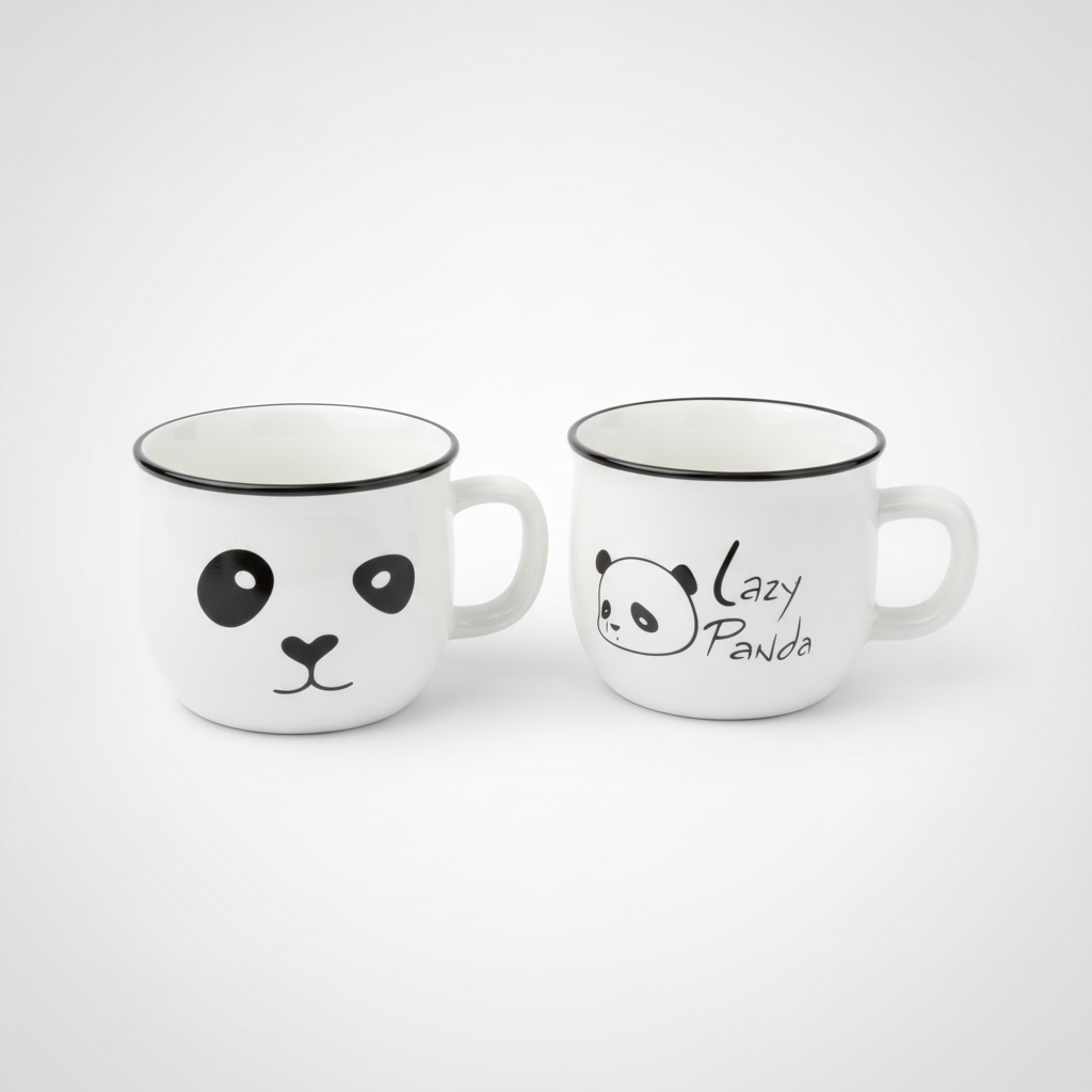 Lazy Panda Ceramic Mini Mug Set – Cute Panda Face Mugs