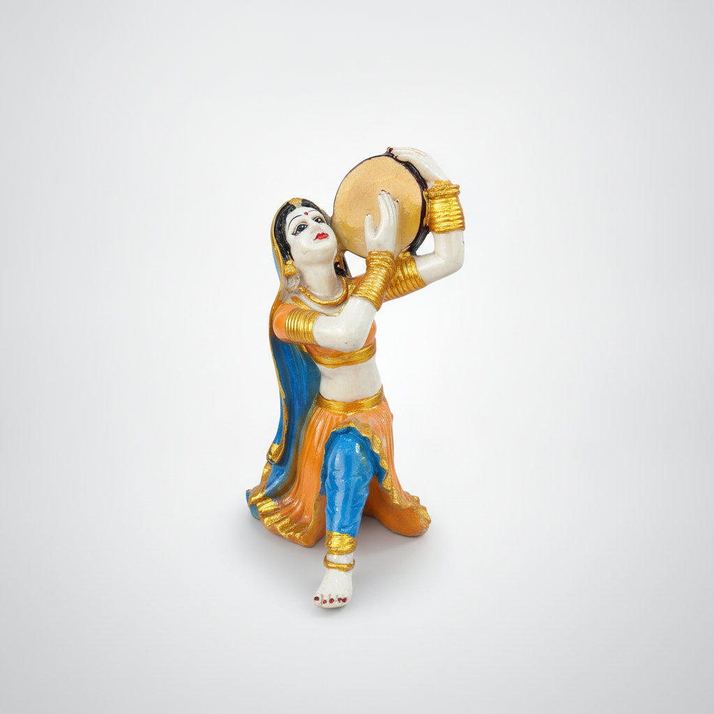 Indian Classical Dancer Figurine with Dholak – 8.5 Inch