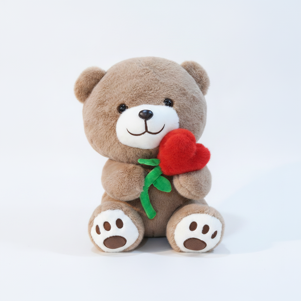 Cute Teddy Bear Plush Toy with Red Heart Rose