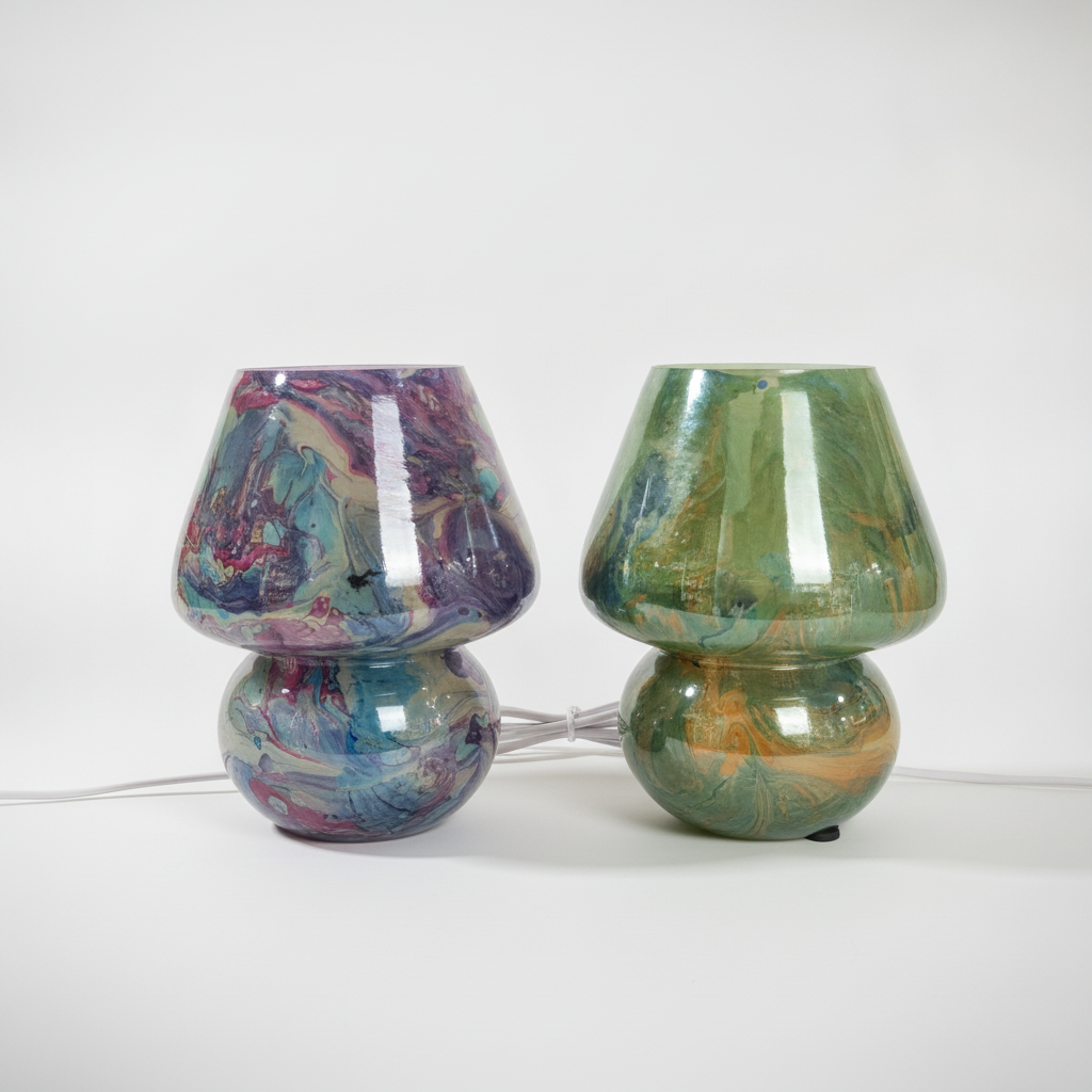 Hand-Painted Marbled Glass Mushroom Table Lamp