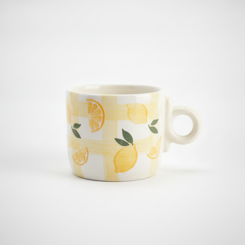 Lemon Gingham Ceramic Mug | Cheerful Citrus Drinkware