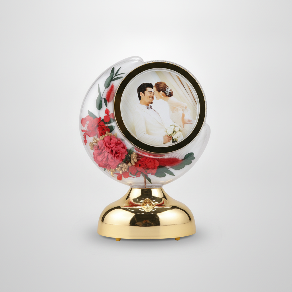 Floral Globe LED Photo Frame with Gold Stand