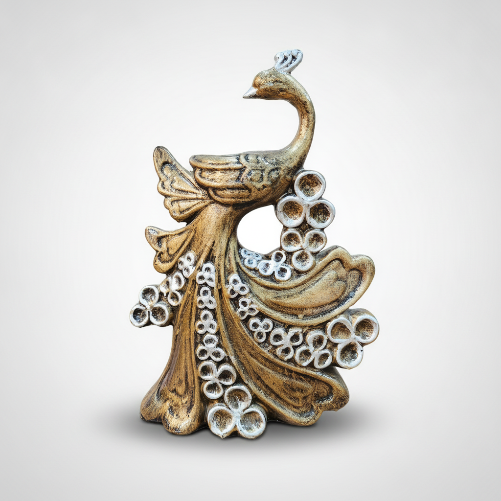 Golden Peacock Figurine – Decorative Poly Resin Statue, 12"