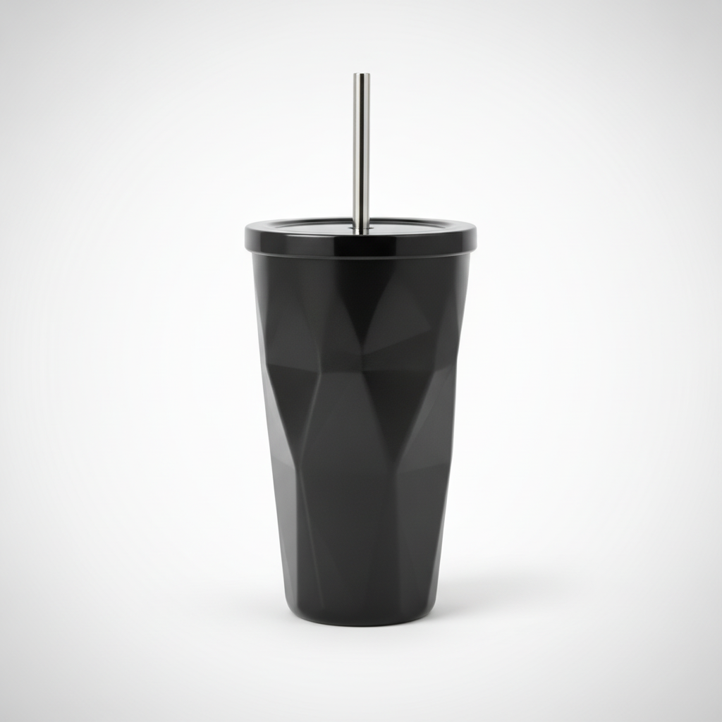 Black Insulated Tumbler with Straw | 590ml Cold Cup
