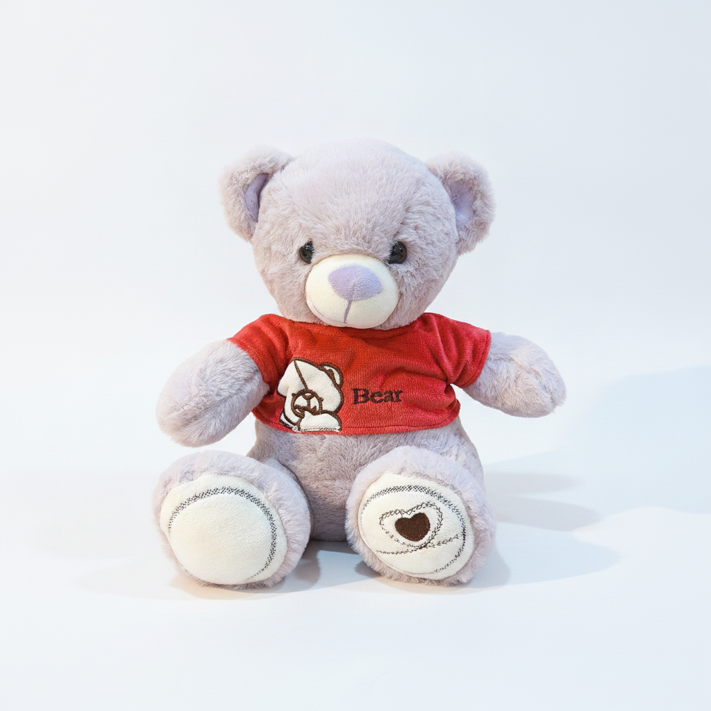 Lavender Teddy Bear Plush Toy with Red Embroidered Shirt