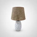 Woven Rattan Shade Table Lamp with Marble-Look Base