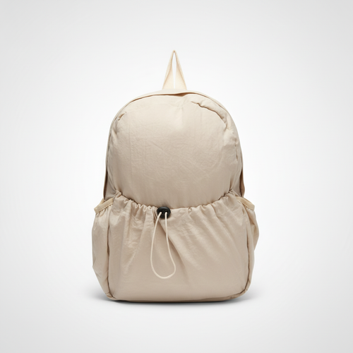 Oversized Ruched Drawstring Backpack – Beige